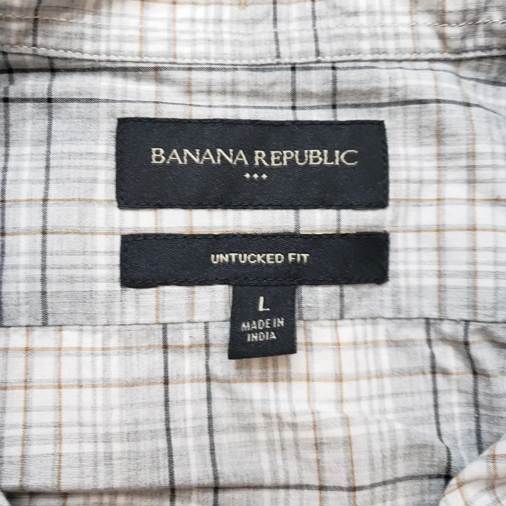 Banana Republic Shirt Mens Large Gray Plaid Long Sleeve Button Up Untucked Fit